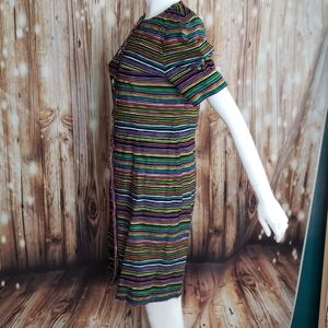 1210606 Multi Colour Buttoned Striped Dress